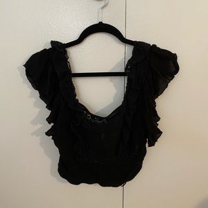 Free People Black Cap Sleeve Lace Top - Size XS